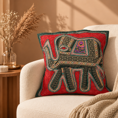 Elephant Design Hand Embroidered Rajasthani Cushion Covers - Set of 4