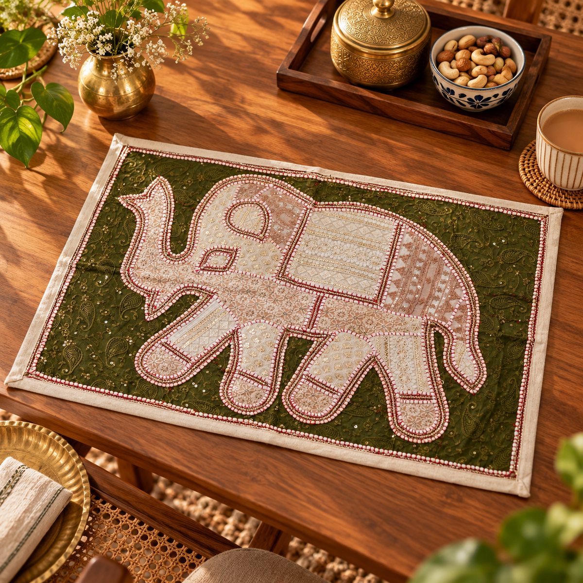 Hand Embroidered Elephant Wall Hanging - Rajasthani Theme