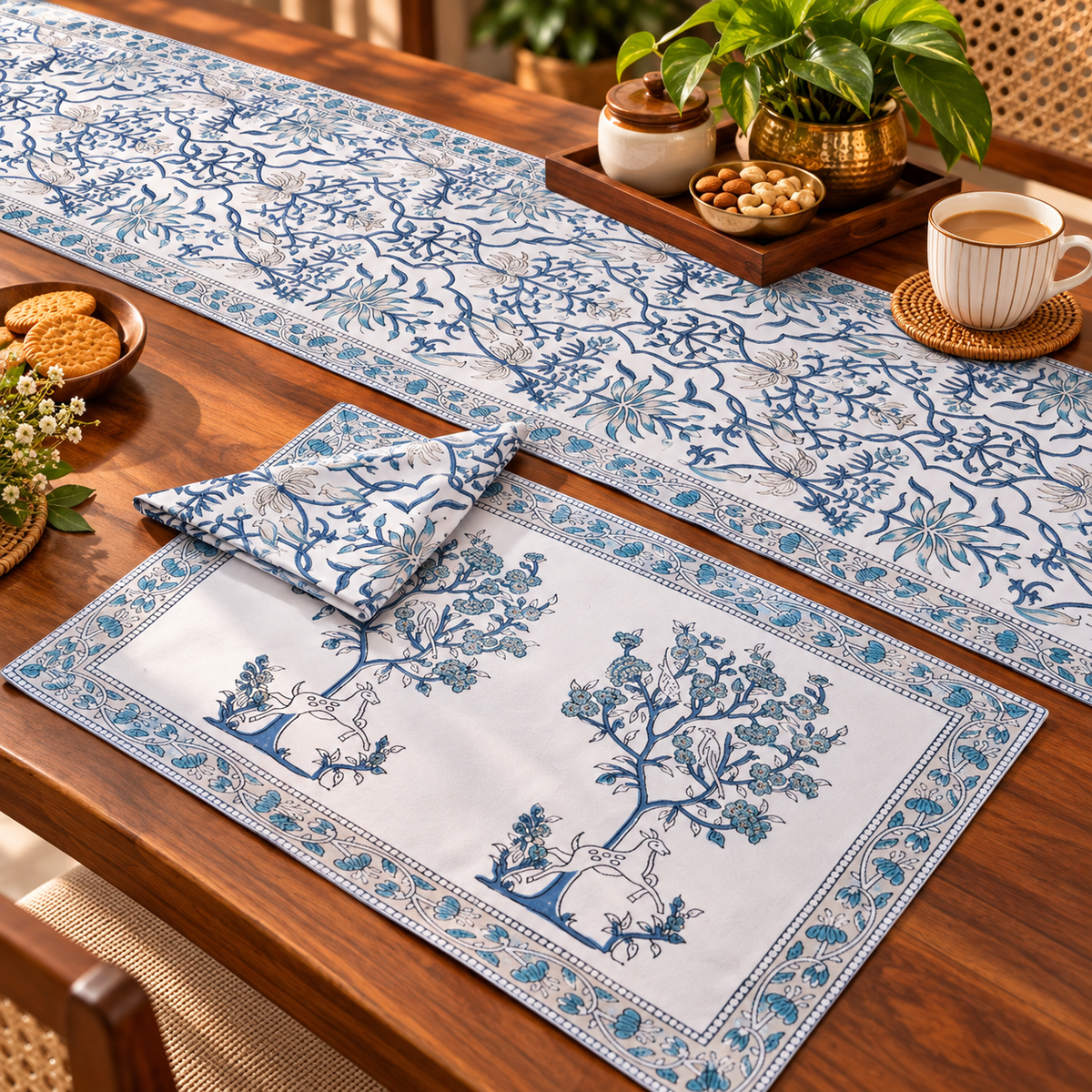 Dining Table Runners with Mats & Napkins - Block Print