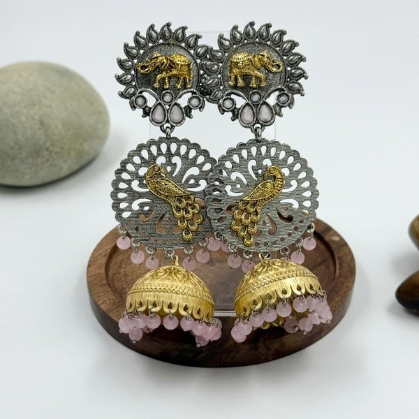 Royal Charm – Elephant & Peacock Dual-Tone Jhumka Earrings