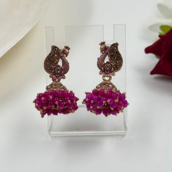 Fuchsia Peacock Cascade Jhumka Earrings