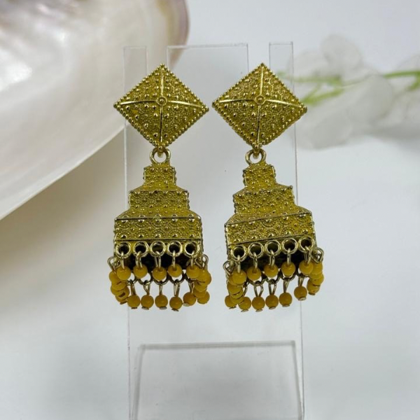 Golden Mustard Glory Oxidised Jhumka Earrings