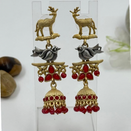 Wild Harmony Red Jhumka Earrings