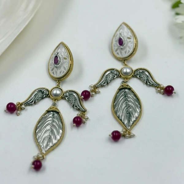 Pearl Ruby Leaf Gleam Designer Earrings
