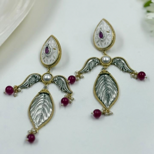Pearl Ruby Leaf Gleam Designer Earrings