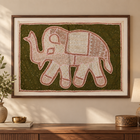 Hand Embroidered Elephant Wall Hanging - Rajasthani Theme