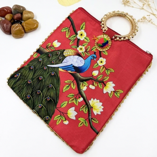 Elegant Red Peacock Potli