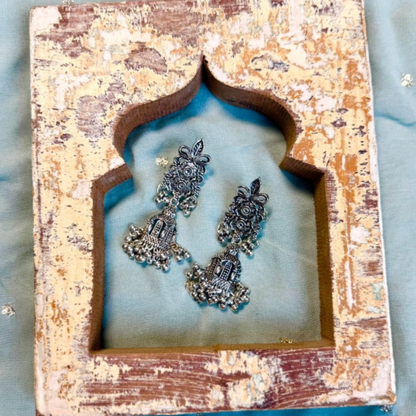 Rustic Royalty Oxidised Temple Jhumka Earrings