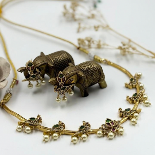 Royal Gold Peacock & Lotus Pearl Necklace