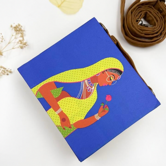 Art-Inspired Blue Sling Bag