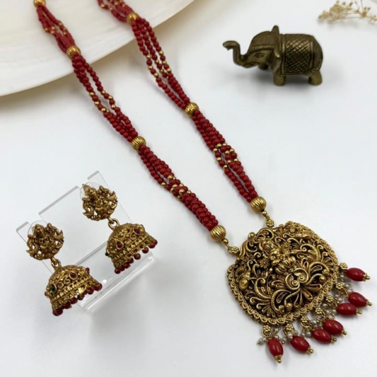 Royal Ruby Red Beads Temple Jewellery Set 1