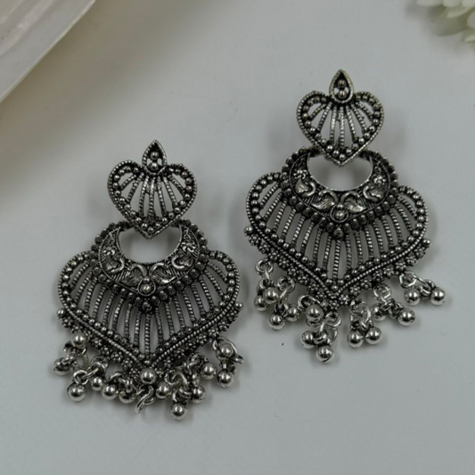 Vintage Charm Oxidized Silver-Tone Jhumka Earrings