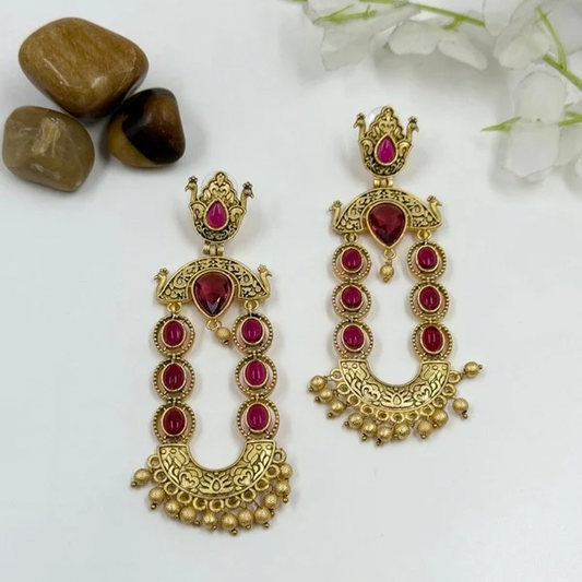 Royal Heritage Antique Gold Long Dangler Earrings