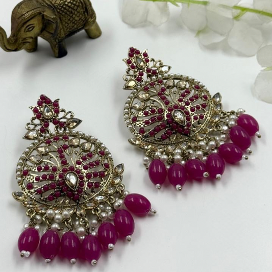 Dreamy Peacock Chandbali - Regal Ruby
