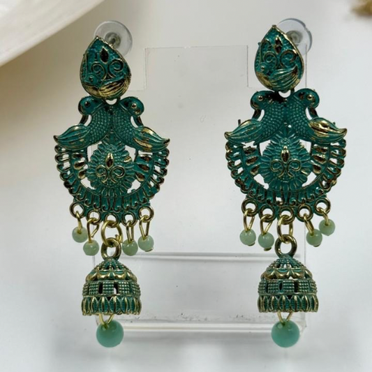 Mint Peacock Jhumka Earrings