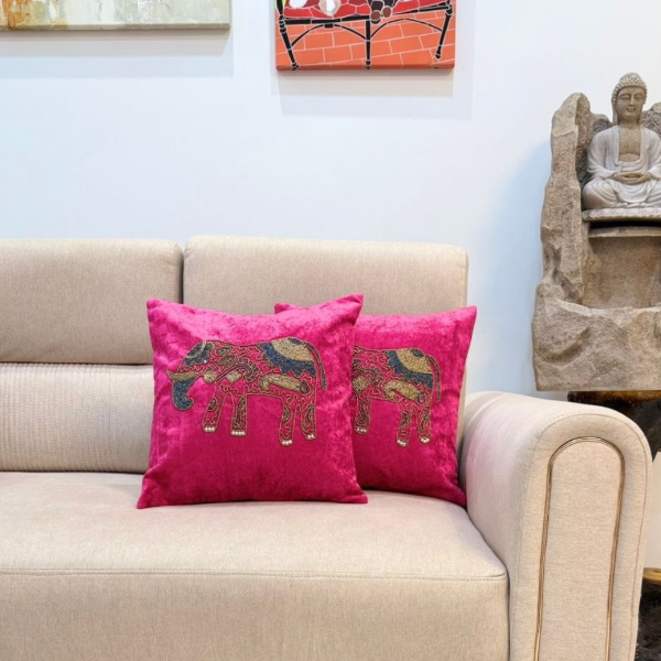 Pink Velvet Elephant Cushion Cover Set
