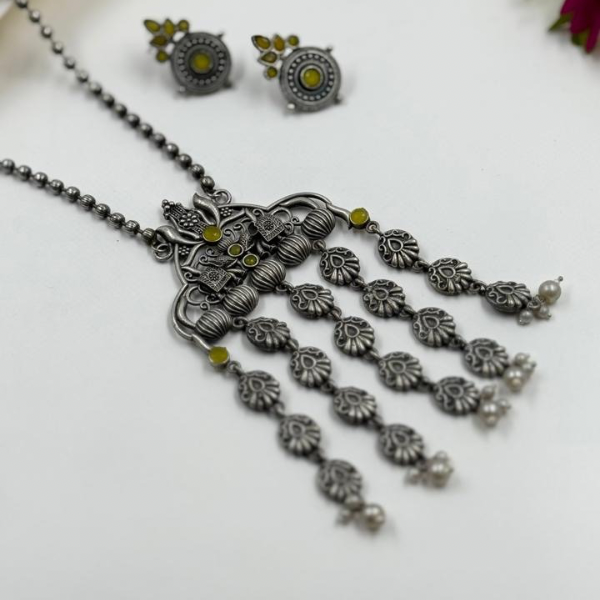 Oxidized Floral Drop Necklace Set