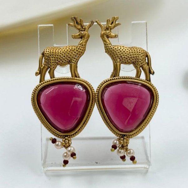 Antique Gold Deer Charm Earrings