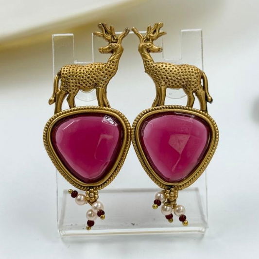 Antique Gold Deer Charm Earrings