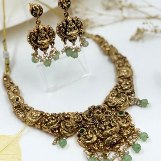 Antique Goddess Mahal with Peacock Necklace Set