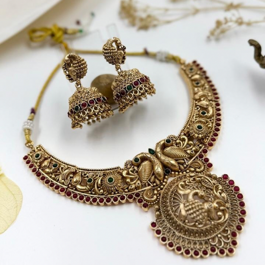Majestic Peacock Gold Necklace Set – A Regal Affair