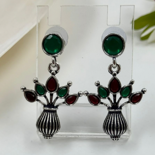 Kundan Style Red & Green Gemstone Vase Earrings