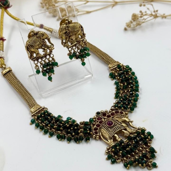 Elephant Trio: Gold-Toned Choker Necklace and Earrings Set