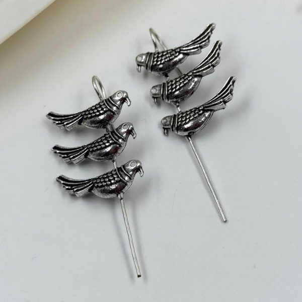 Chirpy Charm Oxidized Silver Bird Earrings