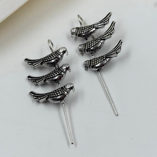 Chirpy Charm Oxidized Silver Bird Earrings