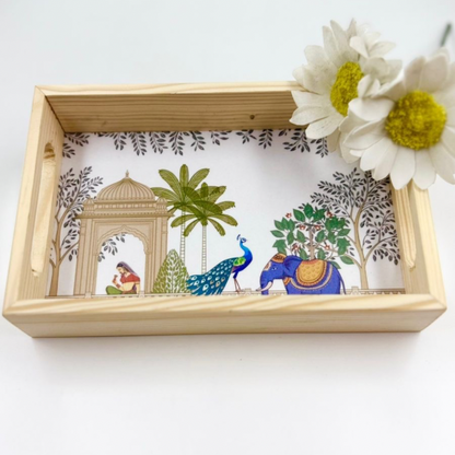 Mewar Miniature Art Accent Serving PineWooden Tray