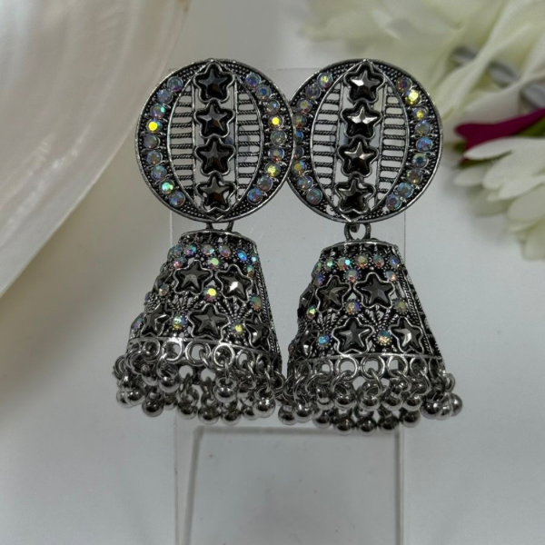 Charm Oxidized Silver Starburst Jhumka Earrings