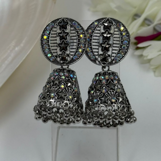 Charm Oxidized Silver Starburst Jhumka Earrings