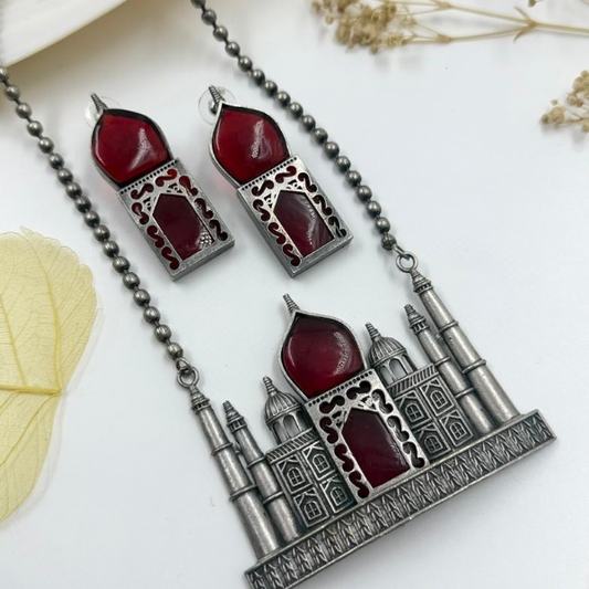 Taj Mahal Glory – Traditional Red Oxidised Jewellery Set