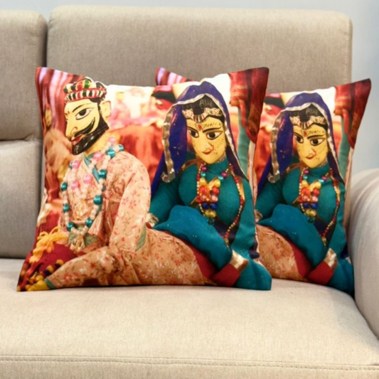 Cultural Splendor: Indian Puppet Design Cushion Covers