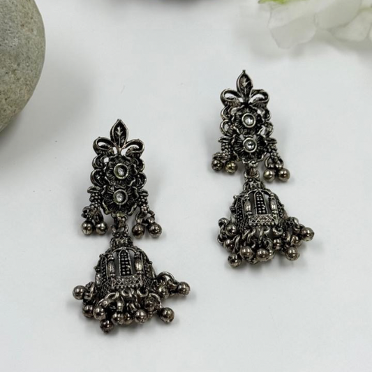 Rustic Royalty Oxidised Temple Jhumka Earrings