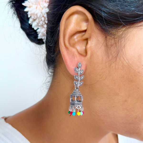 Designer Jhumka Earrings With Leaf Motif