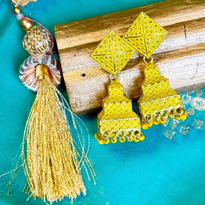 Golden Mustard Glory Oxidised Jhumka Earrings