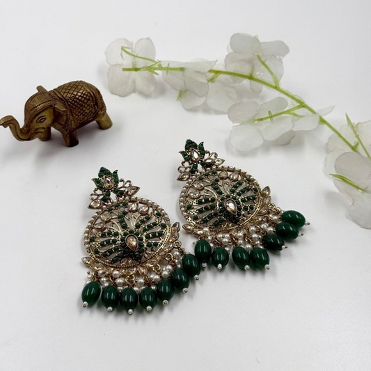 Dreamy Peacock Chandbali - Green Emerald Enchantress