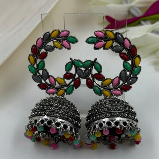 Colorful Vintage Floral Jhumka Earrings