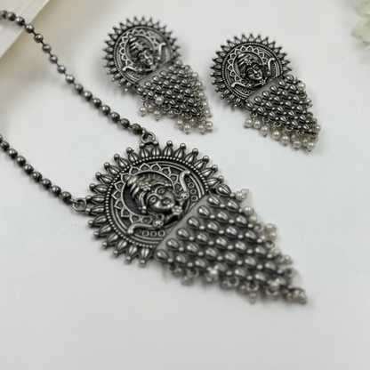 Oxidized Goddess Sunburst Pendant Set