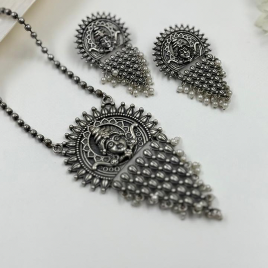 Oxidized Goddess Sunburst Pendant Set