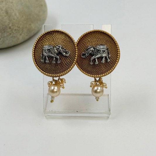 Regal Elephant Pearl Drop Earrings