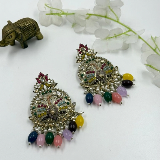 Dreamy Peacock Chandbali - Colorburst Elegance