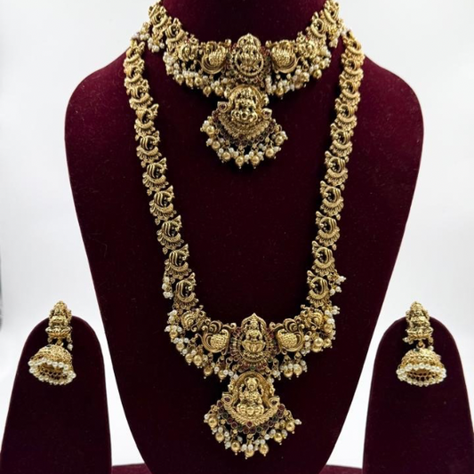 Grand Bridal Temple Jewellery Set - Lakshmi Motif & Pearl Drops