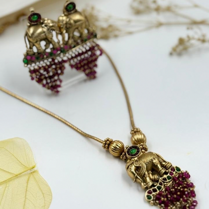 Regal Elephant: Gold-Toned Necklace and Earrings Set