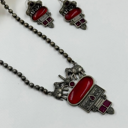 Oxidized Silver Tribal Necklace Set