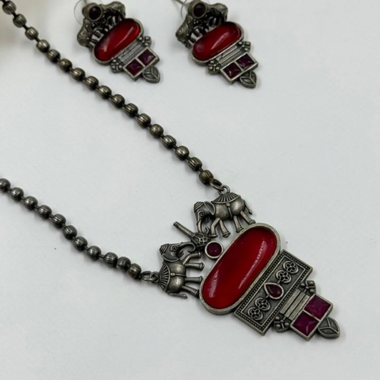 Oxidized Silver Tribal Necklace Set