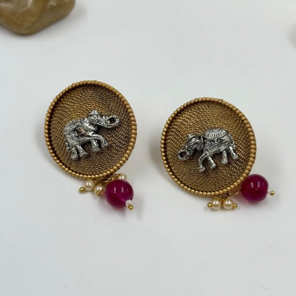 Royal Charm Elephant Stud Earrings with Beads