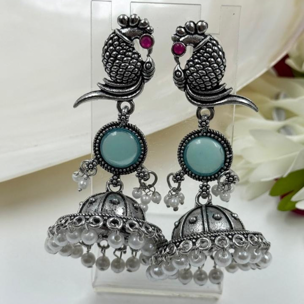 Peacock & Pearl Oxidized Jhumkas