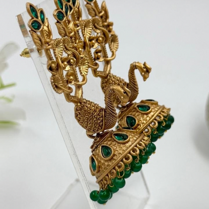 Regal Peacock & Swan Temple Jhumkas